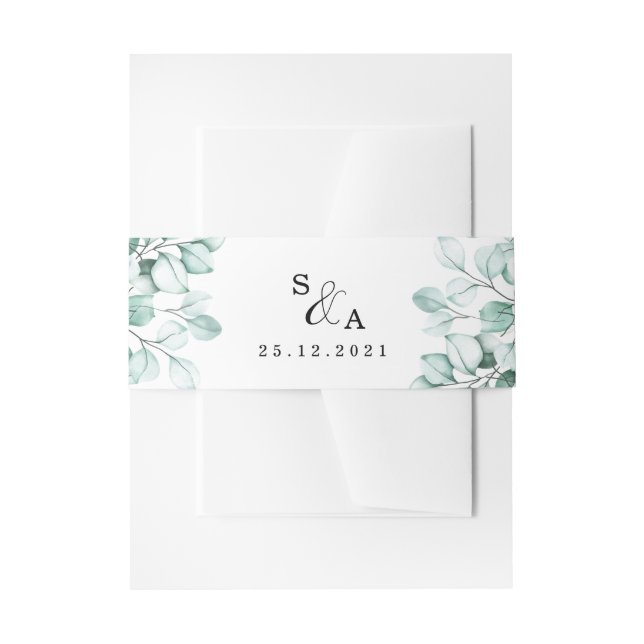 Grünes Eukalyptus-Hochzeitsband Einladungsbanderole (Vorderseite Beispiel)