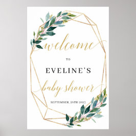 Grünes Eukalyptusgold - geometrisches Begrüßungsze Poster