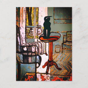 Grünes Fenster mit Art Deco Cat Postkarte