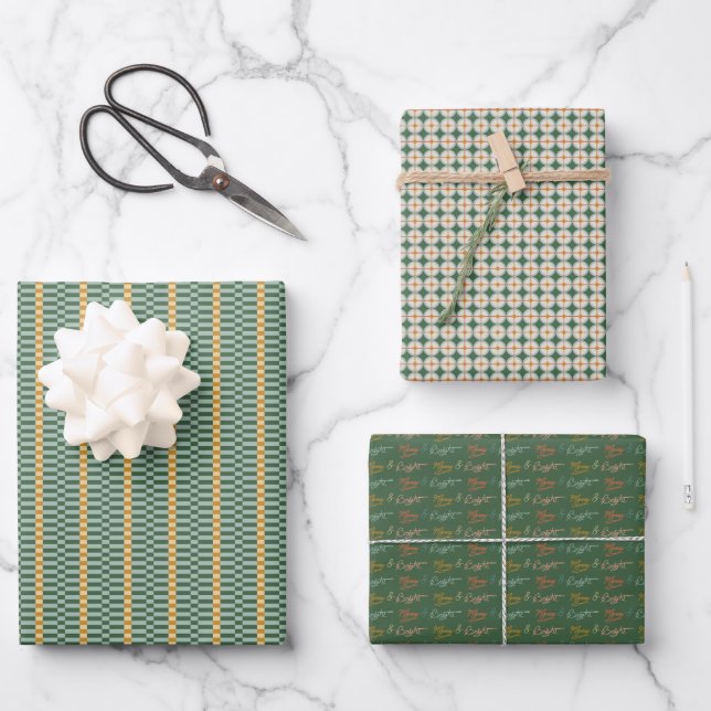 Grünes festliches Thema Geschenkpapier Set (Vorderseite)