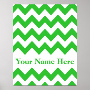 Grünes Fett Zickzack mit Monogramm Poster