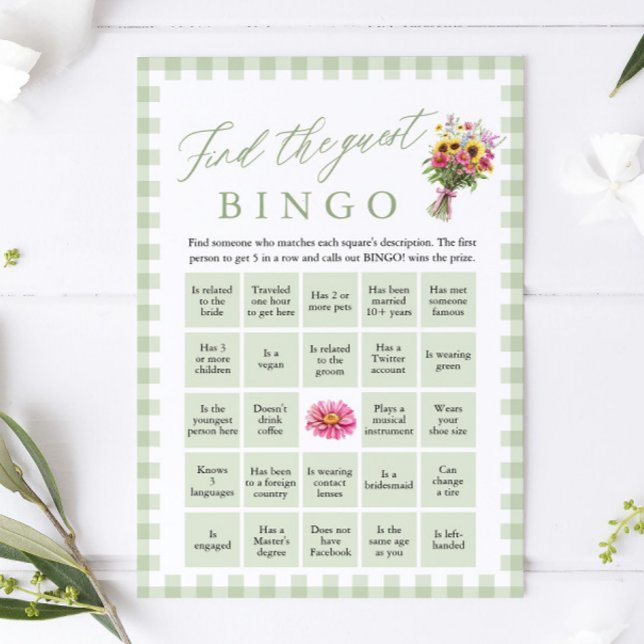 Grünes Finde den Gast Bingo Brautdusche-Spiel Einladung (Green Find the Guest Bingo Bridal Shower Game)