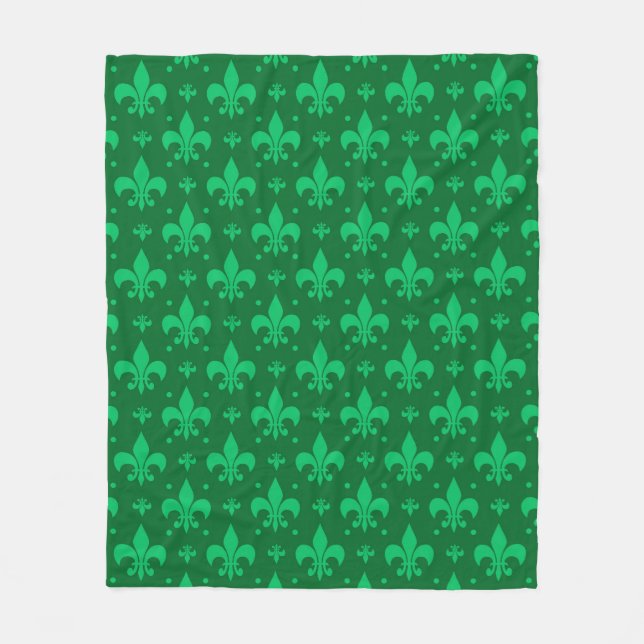 Grünes Fleur-de-lis-Muster Fleecedecke (Vorderseite)