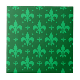 Grünes Fleur-de-lis-Muster Fliese