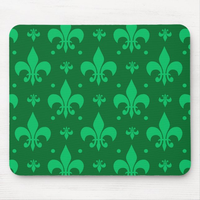 Grünes Fleur-de-lis-Muster Mousepad (Vorne)