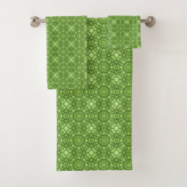 Grünes florales geometrisches Muster Badhandtuch Set