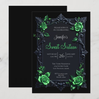 Grünes Florales Gothic Sweet 16 Einladung