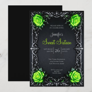 Grünes Florales Gothic Sweet 16 Einladung