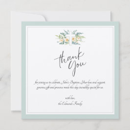 Grünes florales Wasserfarben-Taufgeschenk Dankeskarte