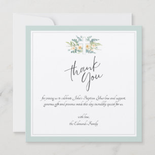 Grünes florales Wasserfarben-Taufgeschenk Dankeskarte