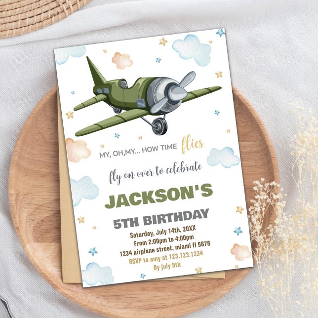 Grünes Flugzeug - Einladungen zum Geburtstag (Green Airplane Birthday Invitations)