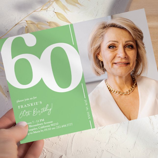 Grünes Foto 60. Geburtstagsparty Einladung (Von Creator hochgeladen)