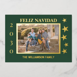 Grünes Foto Feliz Navidad Goldenen Foil Folien Feiertagskarte