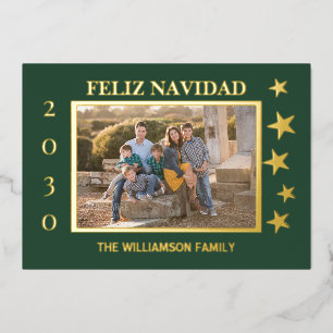 Grünes Foto Feliz Navidad Goldenen Foil Folien Feiertagskarte