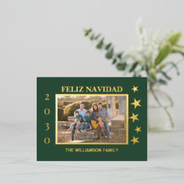 Grünes Foto Feliz Navidad Goldenen Foil Folien Feiertagspostkarte