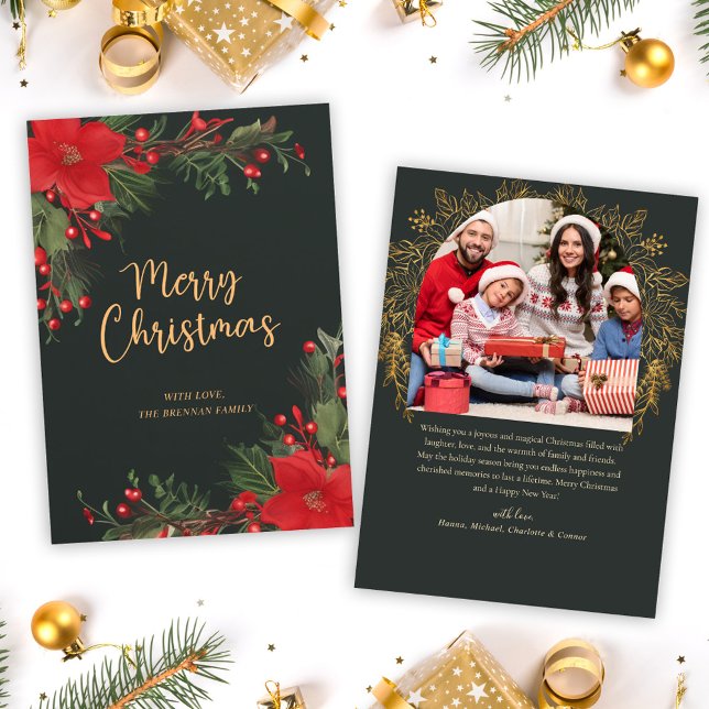 Grünes Foto Frohe Weihnachtsgrün Feiertagskarte (Green Photo Merry Christmas Greenery Holiday Card)