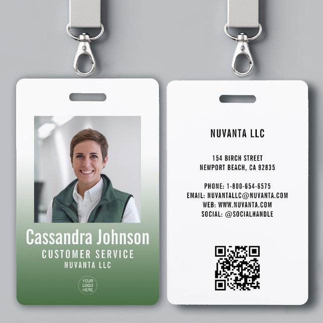 Grünes Foto für Grüne Mitarbeiter im Unternehmen Ausweis (company corporate business employee photo id badge template green gradient modern minimalist simple)