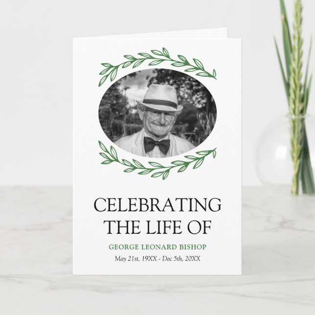 Grünes Foto Oval Funeral Programm (Vorderseite)