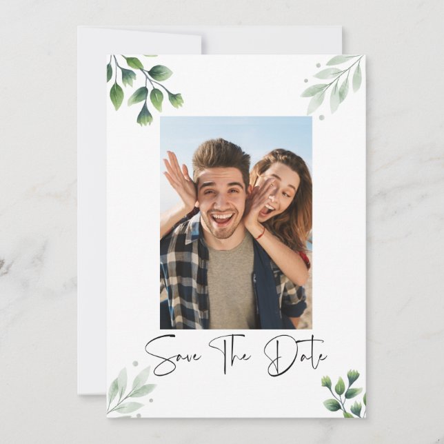 Grünes Foto Save the Date Einladung (Vorderseite)