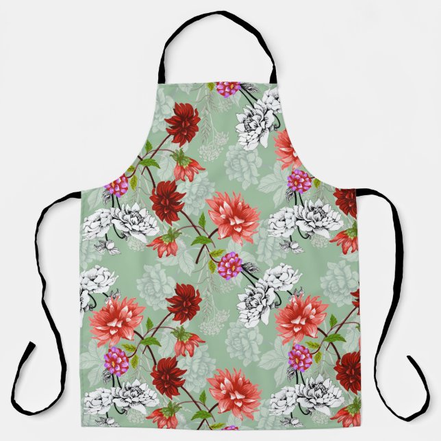 Grünes Frühlingsblumenmuster: Handgezeichnet Schürze (Vorderseite)