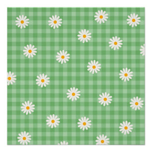 Grünes Gänseblümchen-Karomuster Gingham-Schachbret Poster