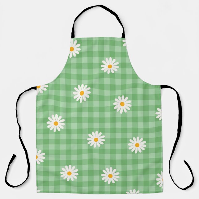 Grünes Gänseblümchen-Karomuster Gingham Schecken B Schürze (Vorderseite)