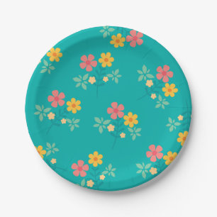 Grünes Gänseblümchen Vintage Blumenstrauß Muster Pappteller