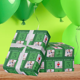 Grünes Geburtstagsfoto Collage Personalisierte Kin Geschenkpapier
