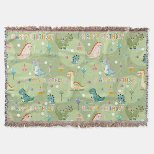 Grünes Geburtstagsmuster mit niedlichem Dinosaurie Decke
