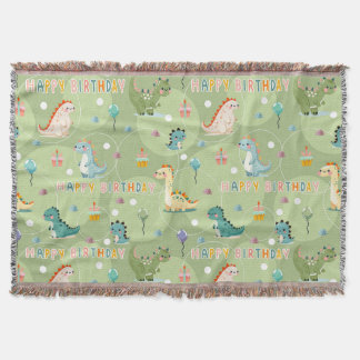 Grünes Geburtstagsmuster mit niedlichem Dinosaurie Decke