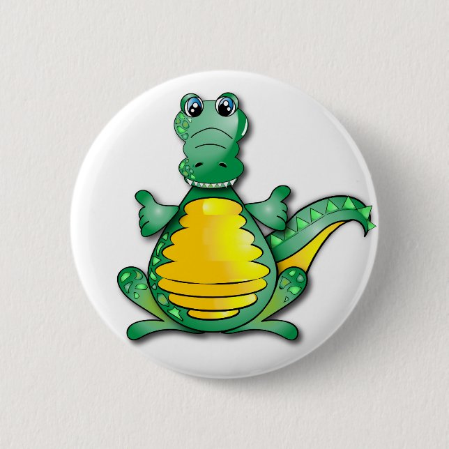Grünes gelbes glückliches Krokodil Button (Vorderseite)