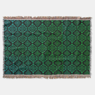 Grünes geometrisches Muster / Indischer Druck Decke