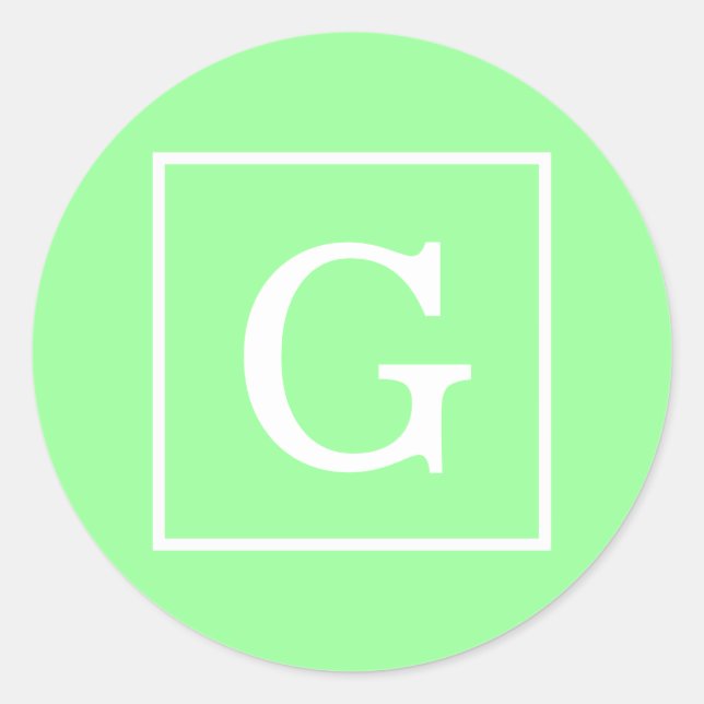 Grünes Gerahmtes Anfangsmonogramm Runder Aufkleber (Vorderseite)