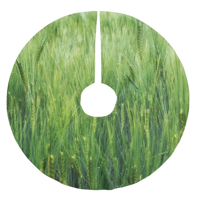 Grünes Gerstenfeld, Frühjahrsnähe. Polyester Weihnachtsbaumdecke (Vorderseite)