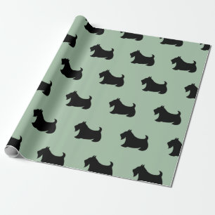 Grünes Geschenkpapier mit Schottischem Terrier