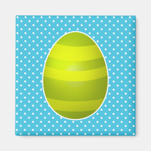 Grünes gestreiftes Ei-blauer Tupfen-Hintergrund Magnet