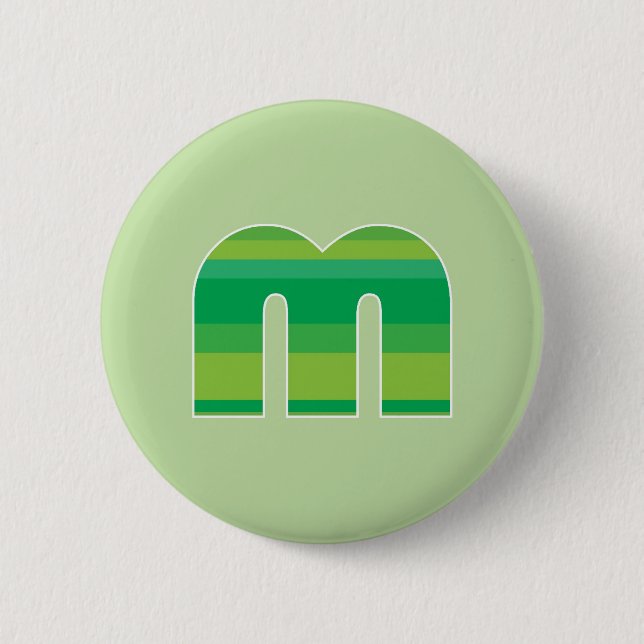 Grünes gestreiftes Monogramm - Buchstabe M Button (Vorderseite)