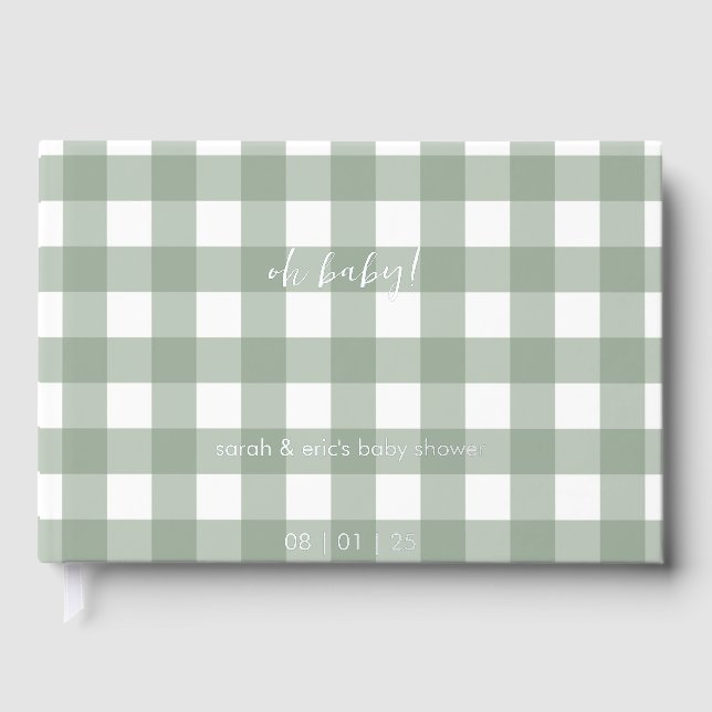 Grünes Gingham-Baby-Shower-Gästebuch Gästebuch (Vorderseite)