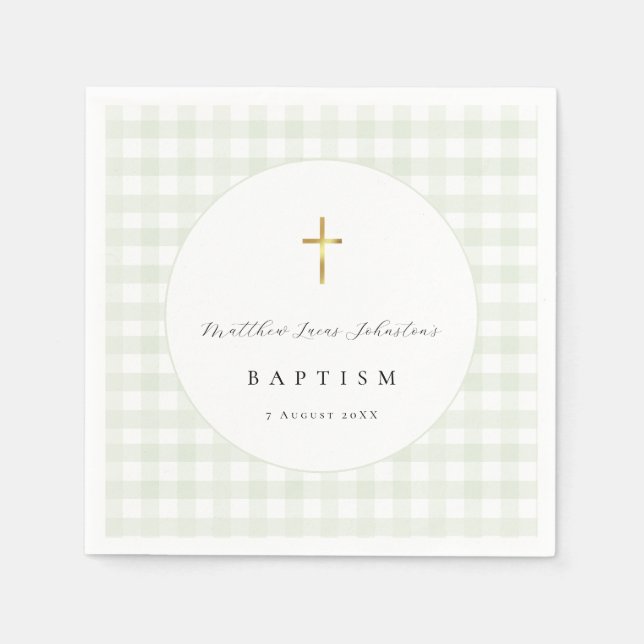 Grünes Gingham-Baby-Taufpapier  Serviette (Vorderseite)