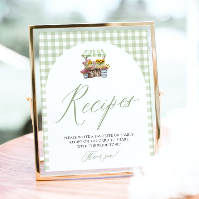 Grünes Gingham Frisch Vom Markt Rezepte Dusche Poster (Sage Green Gingham Fresh Off The Market Bridal Shower Recipes Sign)