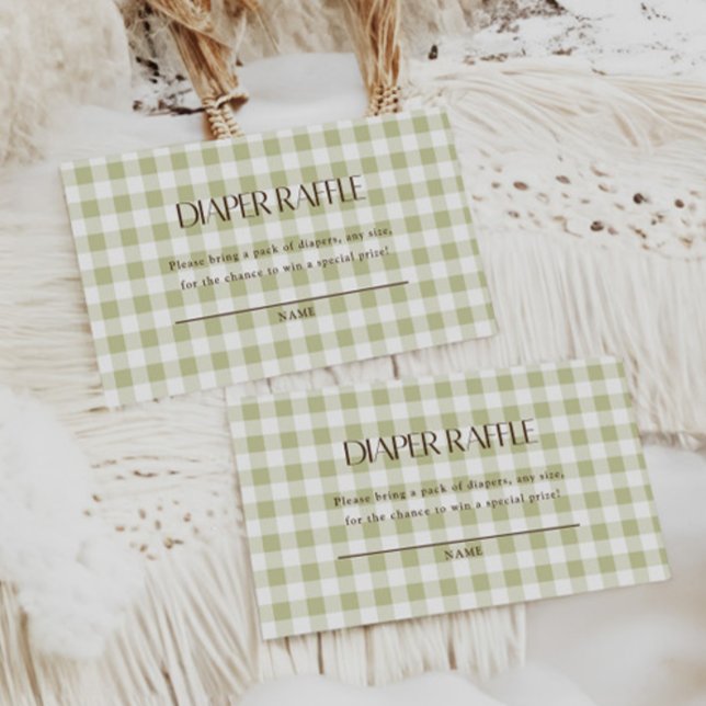 Grünes Gingham-Geschlechtsneutrales Windel-Raffle- Begleitkarte (Von Creator hochgeladen)