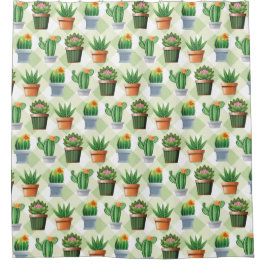Grünes Gingham-Kaktusmuster Duschvorhang