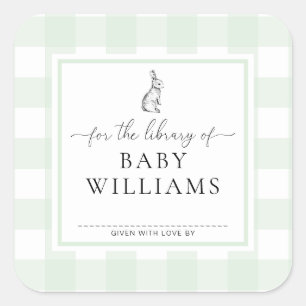 Grünes Gingham-Kaninchen für die Bibliothek von Ex Quadratischer Aufkleber