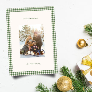 Grünes Gingham-Karo Frohe Weihnachten Familienfoto