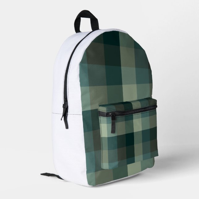 Grünes Gingham-Karo-Karo-Design  Bedruckter Rucksack (Rückseitige Ecke links)