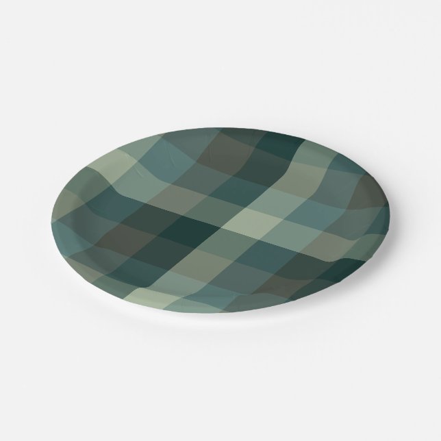 Grünes Gingham-Karo-Karo-Design  Pappteller (Schrägansicht)