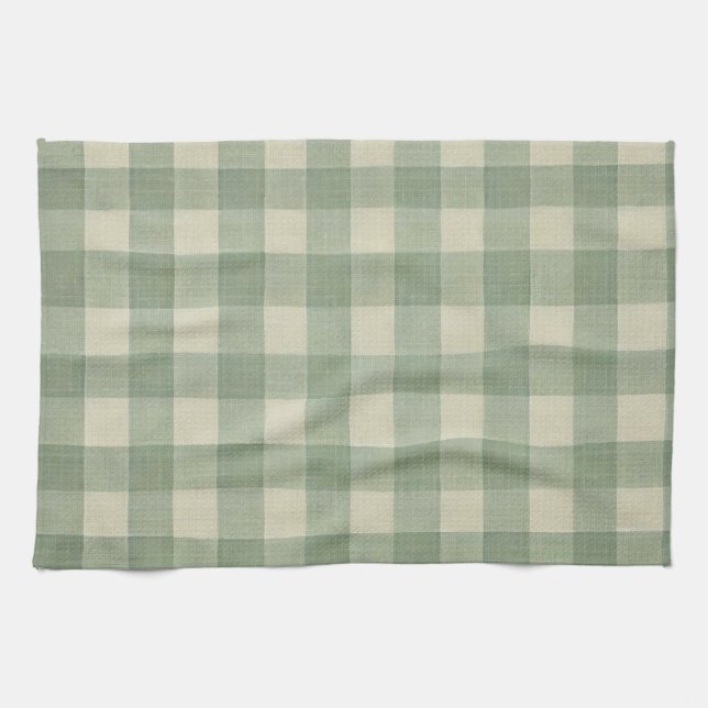Grünes Gingham-Küchentuch Geschirrtuch (Horizontal)