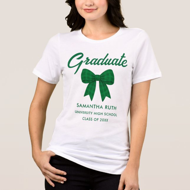 Grünes Gingham-Schleifen-Abschluss Tri-Blend Shirt (Vorderseite)