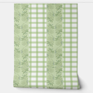 Grünes Gingham und florales Motif-Wallpaper Tapete