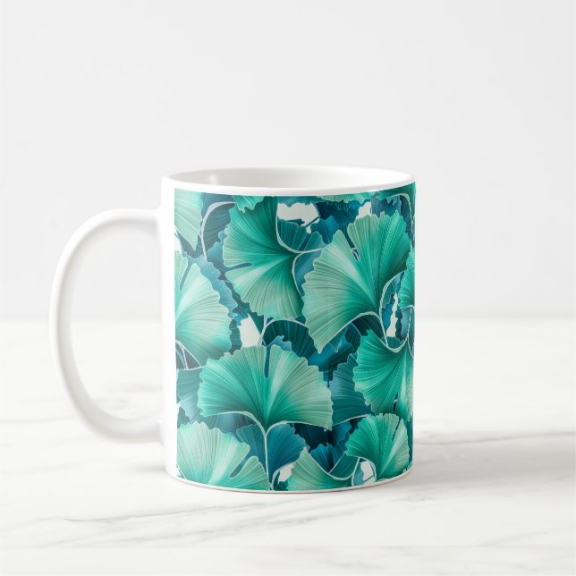 Grünes Ginkgo-Bilobulardmuster Kaffeetasse (Links)